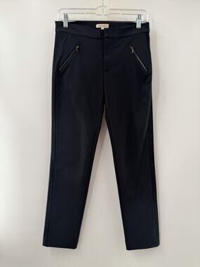 Rebecca Taylor Black Tuxedo Pants Zipper Pockets Slim Straight Leg Size 4